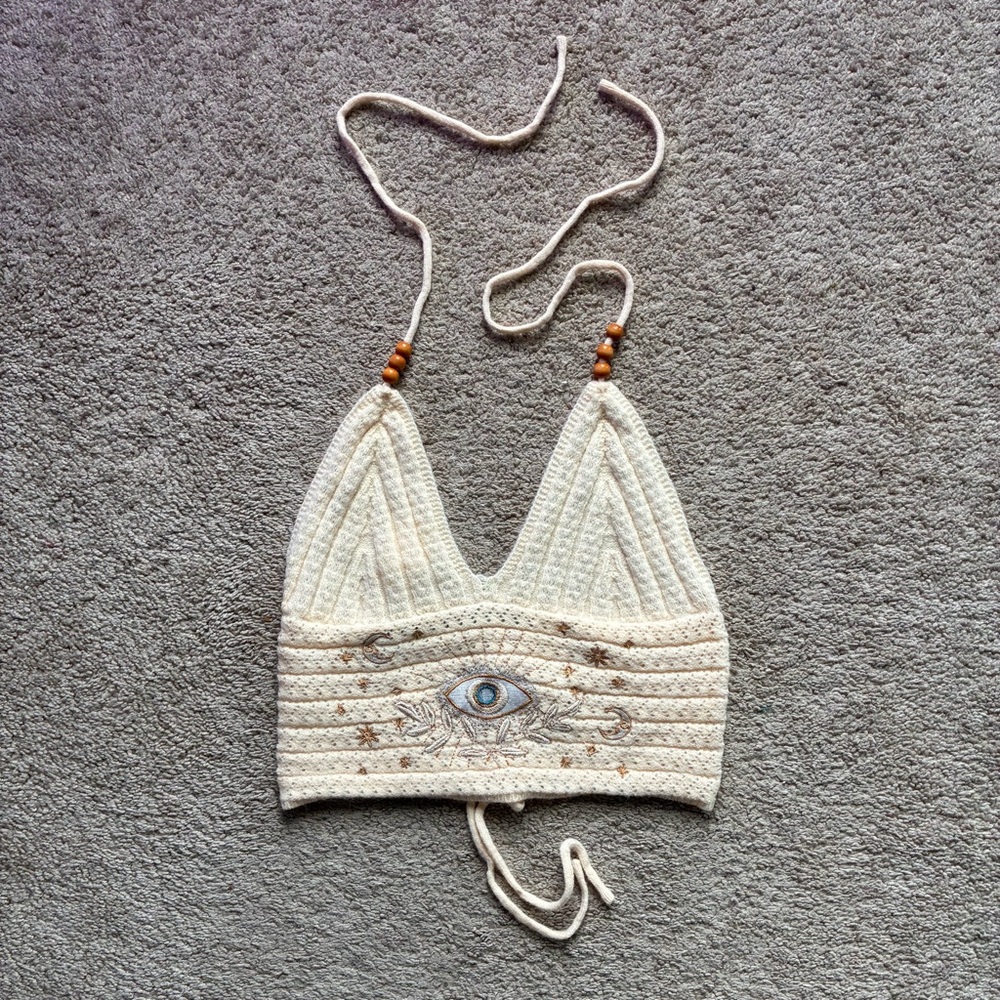 ROMWE Cream Textured Knit Top